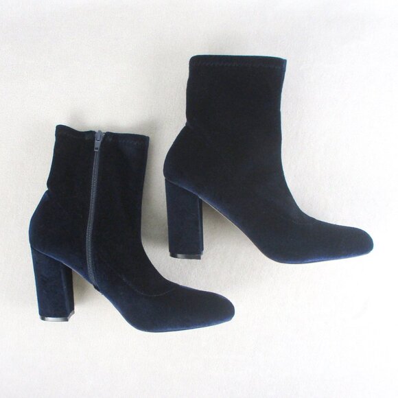Madden Girl Dark Blue Velvet Booties Ankle Boots High Heel Size 7.5 Fantaysa - Picture 3 of 7